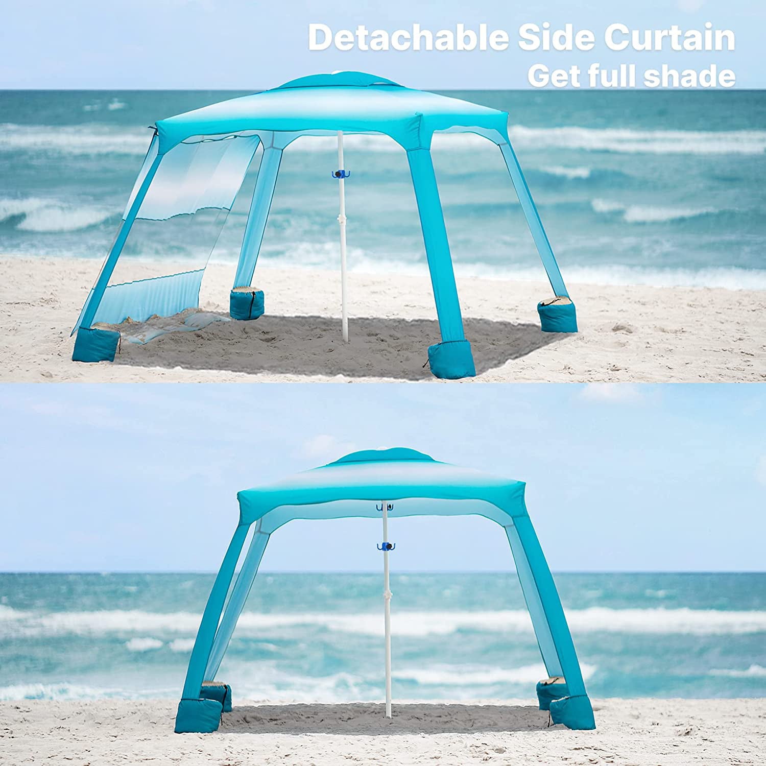 AMMSUN Beach Cabana，6.2' × 6.2' Beach Canopy with Sand Pockets，Sky Blue