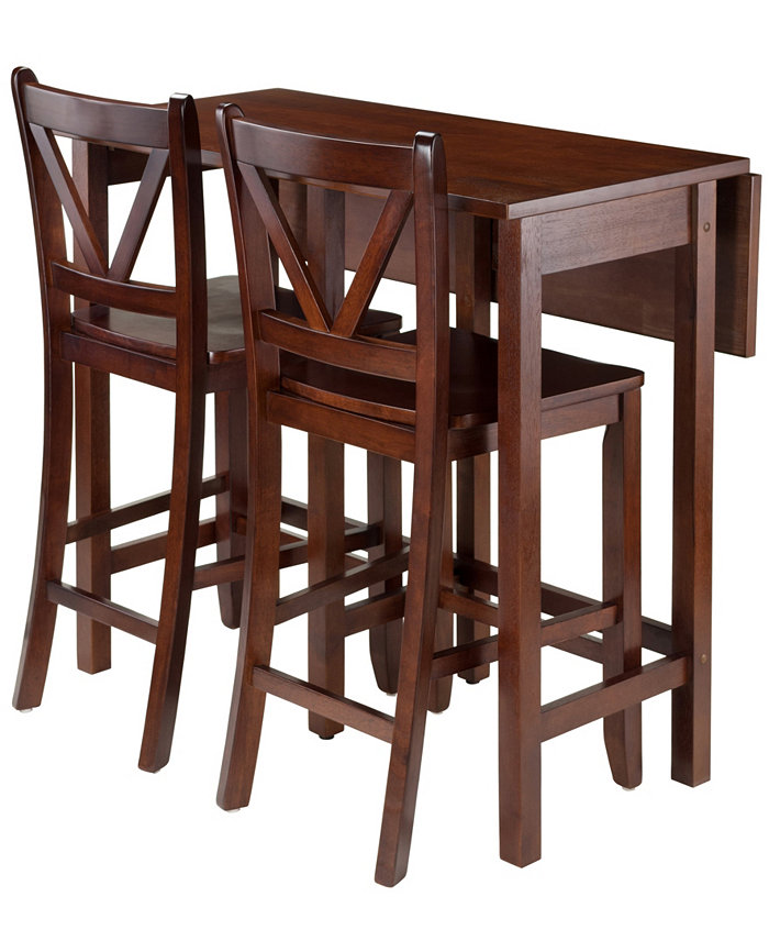 Winsome Lynnwood 3-Piece Drop Leaf Table with 2 Counter V-Back Stools