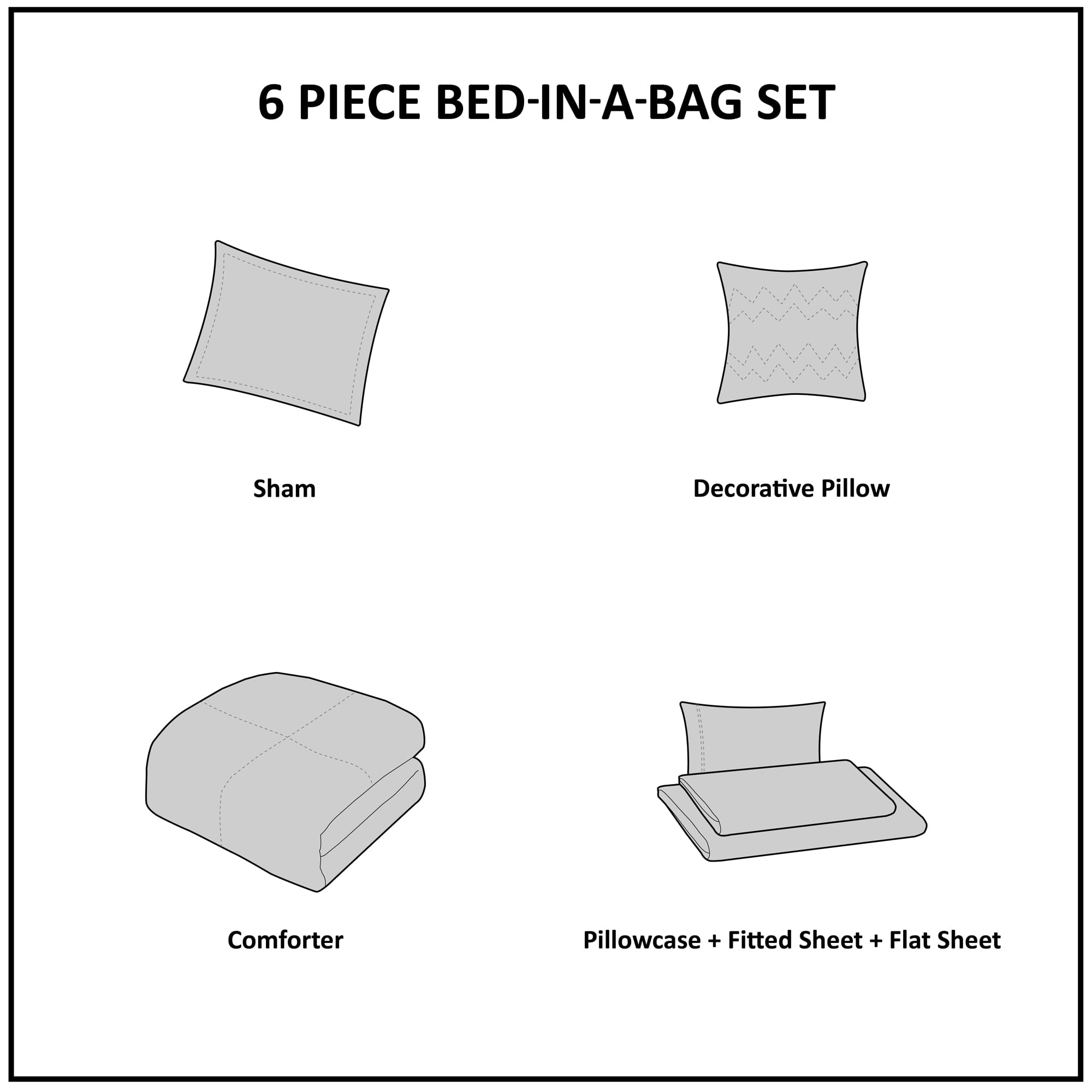 Mainstays Gray and Teal Geometric 6 Piece Bed in a Bag With Sheets， Twin/Twin XL