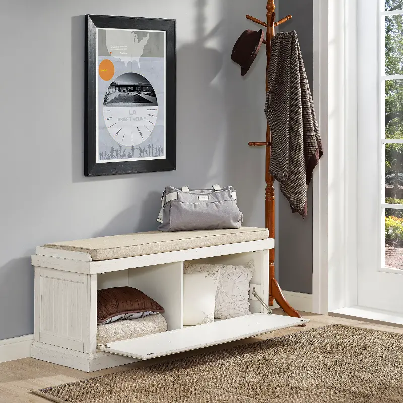 Seaside Distressed White Entryway Bench