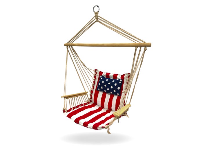 Backyard Expressions American flag Print Hanging Hammock Swing Chair with Pillow and Wooden Arms - 905125