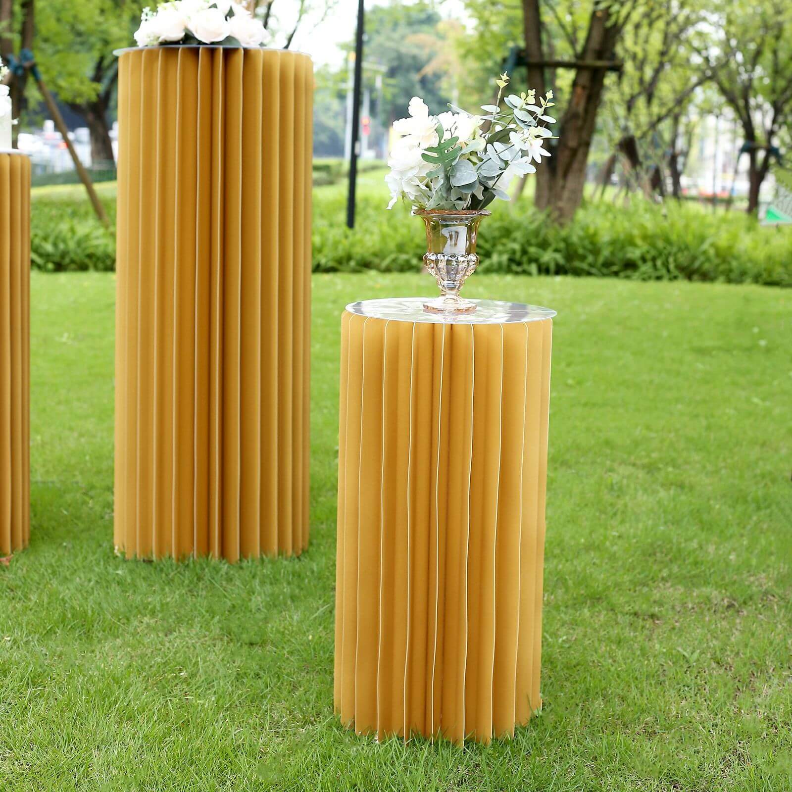 Gold Cylinder Pillar Pedestal Stand, Display Column Stand With Top Plate 24