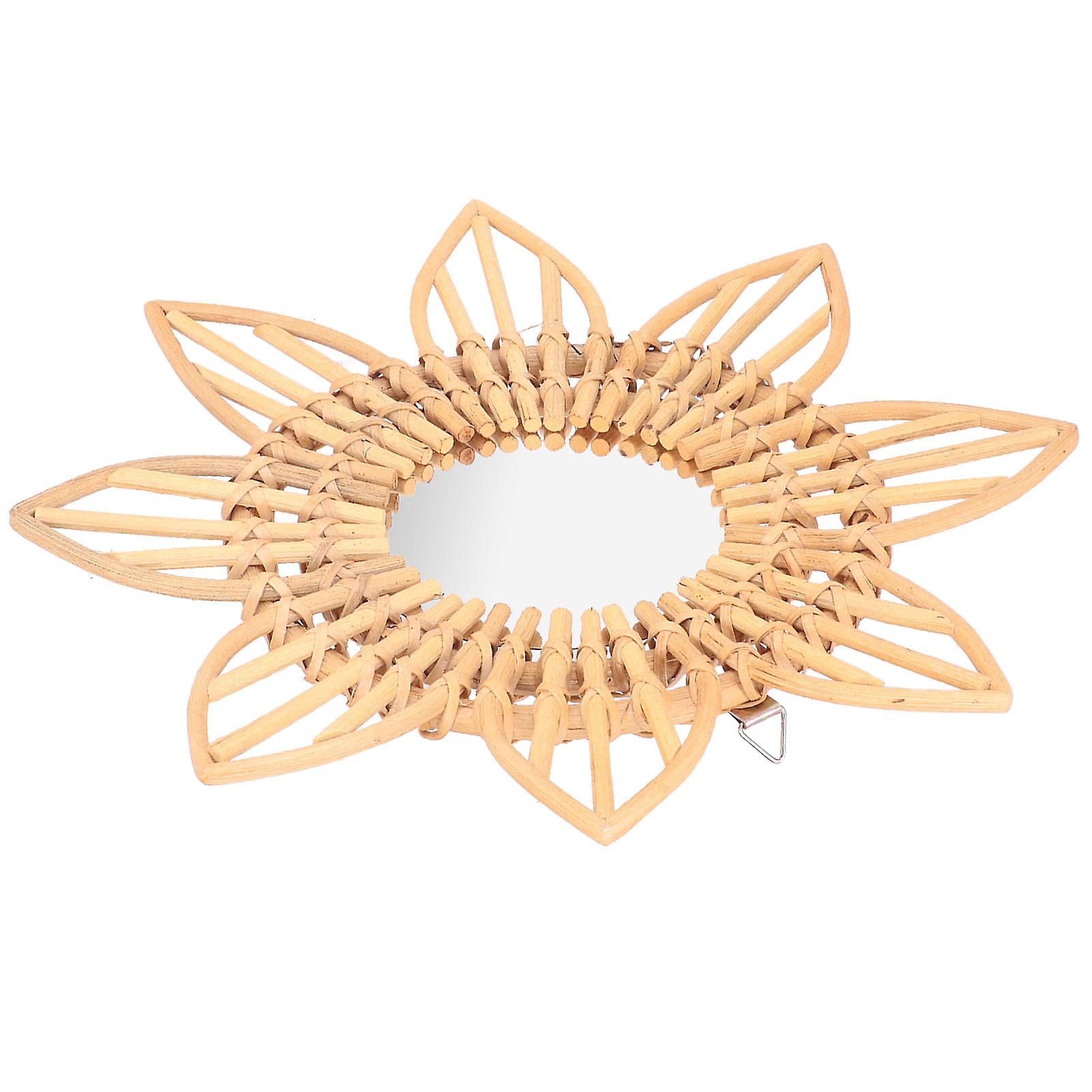 Rattan Innovative Art Decoration Makeup Mirror Retro Dressing Bathroom Wall Hanging Mirrorflower