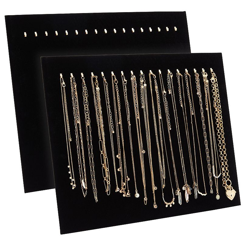 2 Pack Jewelry Display Boards with Hooks， Black Velvet Boutique Necklace Stands for Pop Up Shop (14.6 x 11.9 x 4.5 In)