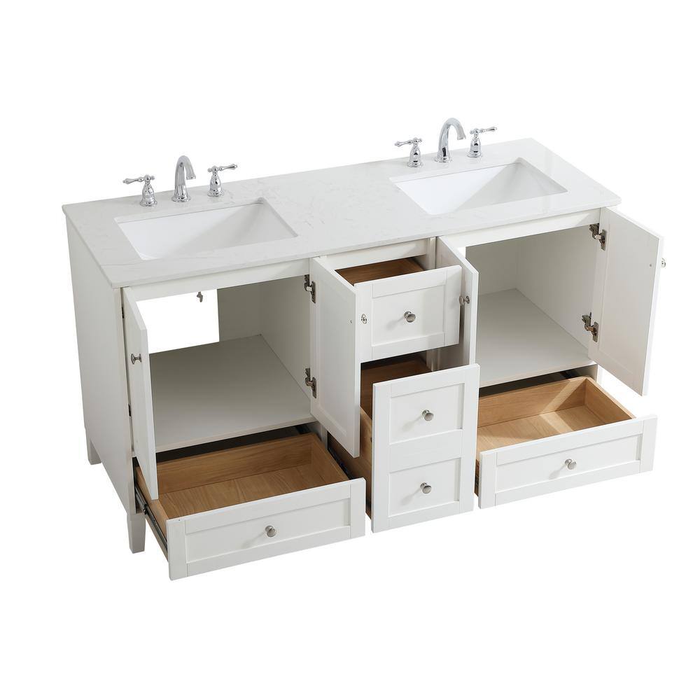 Timeless Home 60 in. W x 22 in. D x 34 in. H Double Bathroom Vanity in White with Calacatta Quartz TH36060White