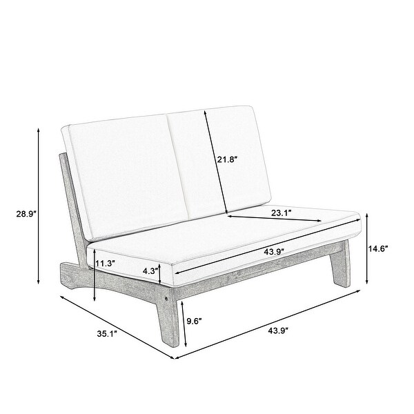 Wood Outdoor Sectional Furniture 2 Seat Armless Patio Sofa