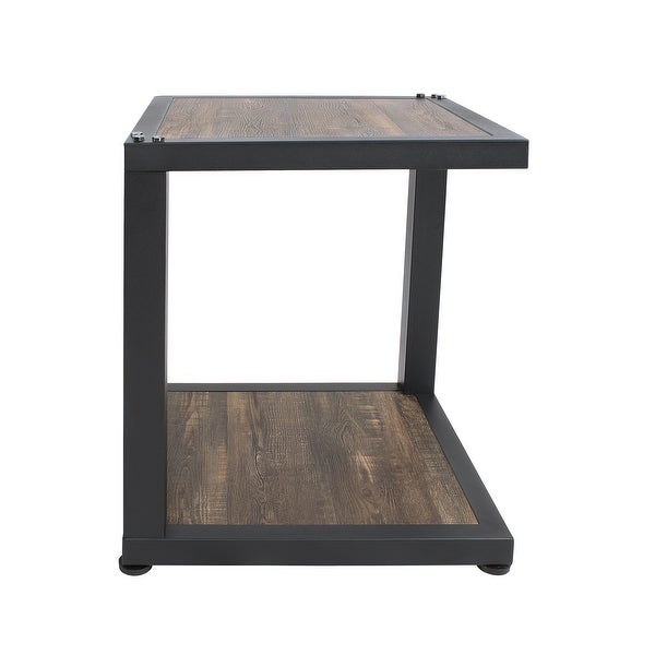 Furniture of America Farrow Rustic Dark Walnut and Sand Black Side Table