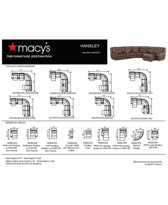 Furniture Hansley 5-Pc. Leather Sectional with 2 Power Recliners