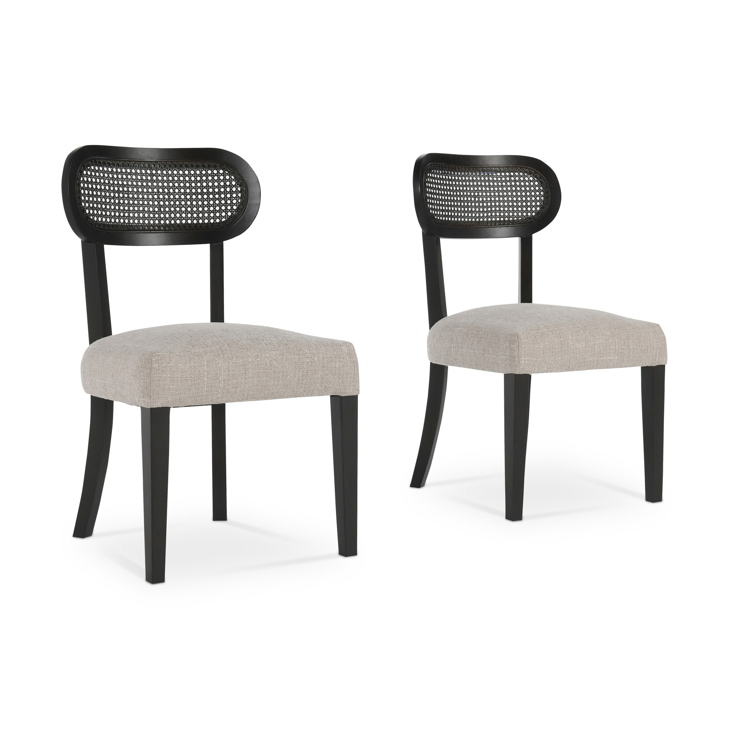 20 Inch Dining Chairs， Rattan Back， Set of 2， Wood Grains， Black， Gray