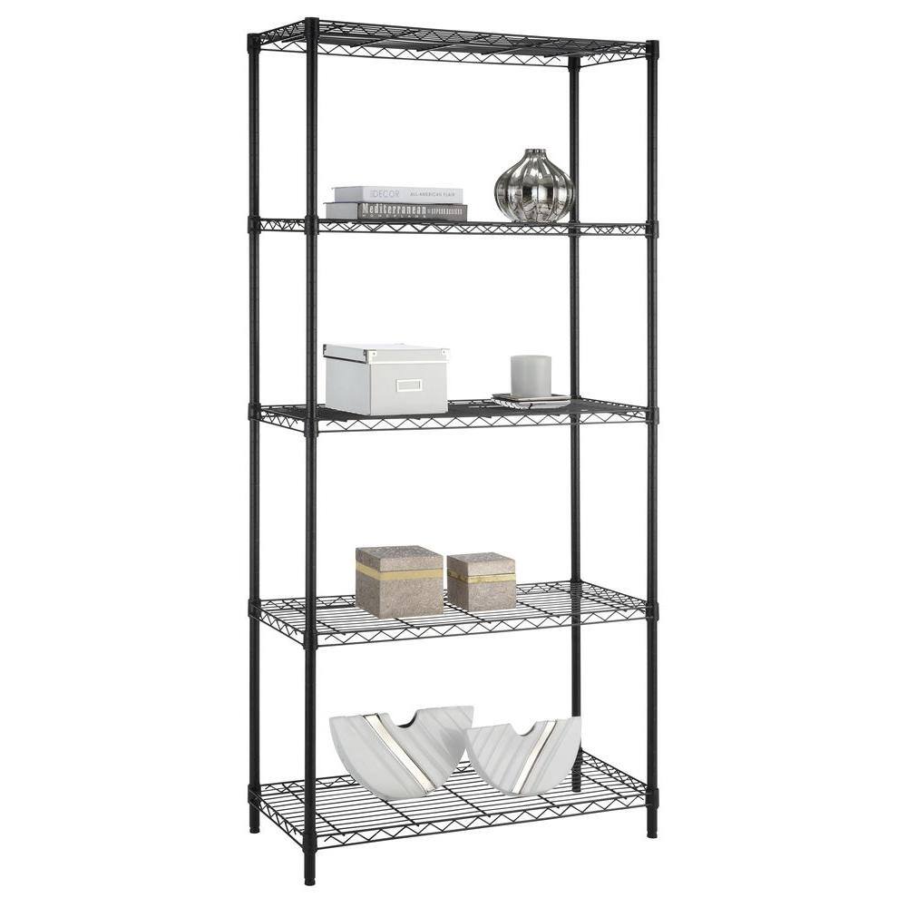 HDX 5-Tier Steel Wire Shelving Unit in Black (36 in. W x 72 in. H x 16 in. D) 21656PS-YOW