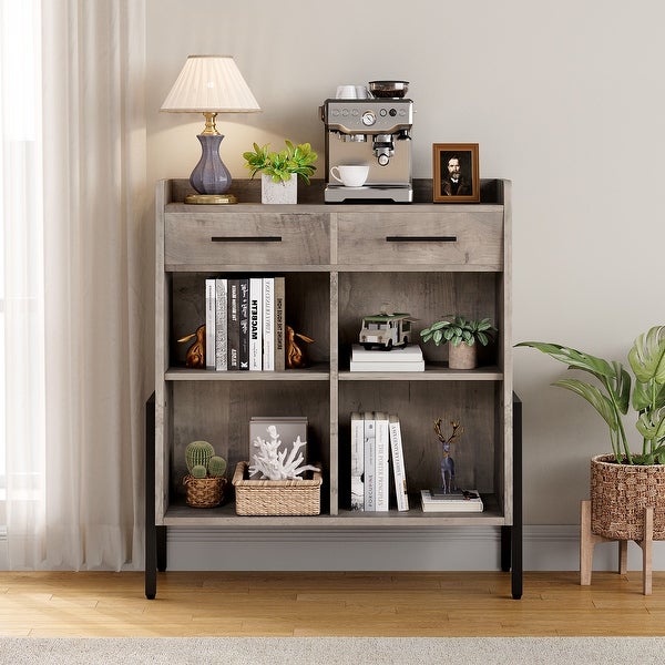 Bookcase Horizontal Bookshelf Short Bookcases with Drawers Small Storage Shelves