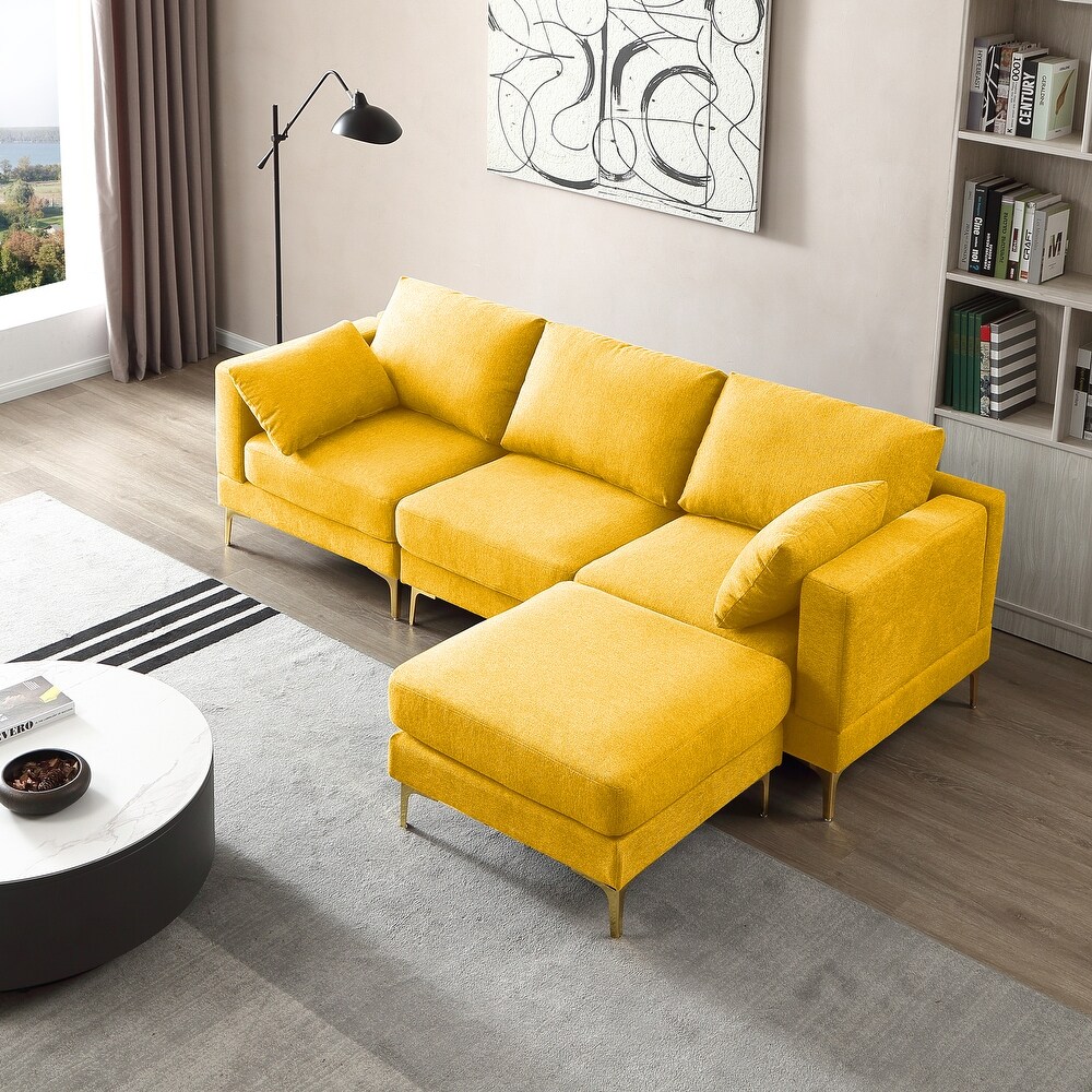 Modern 3 seat Sectional Sofas Set  Living Room Recliner Couch L Shaped Sectionals Sleeper Sofa with 2 Toss Pillows and Ottomans