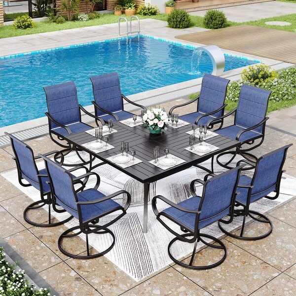 MAISON ARTS 9 Pieces Patio Dining Set，60 Inch Square Metal Table and Sling Dining Chairs