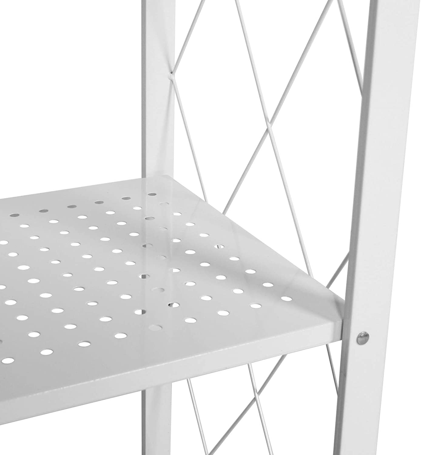 SogesPower Foldable Metal Standing Shelf 5 Tiers Storage Rack with Wheels， Easy Moving Cart， White