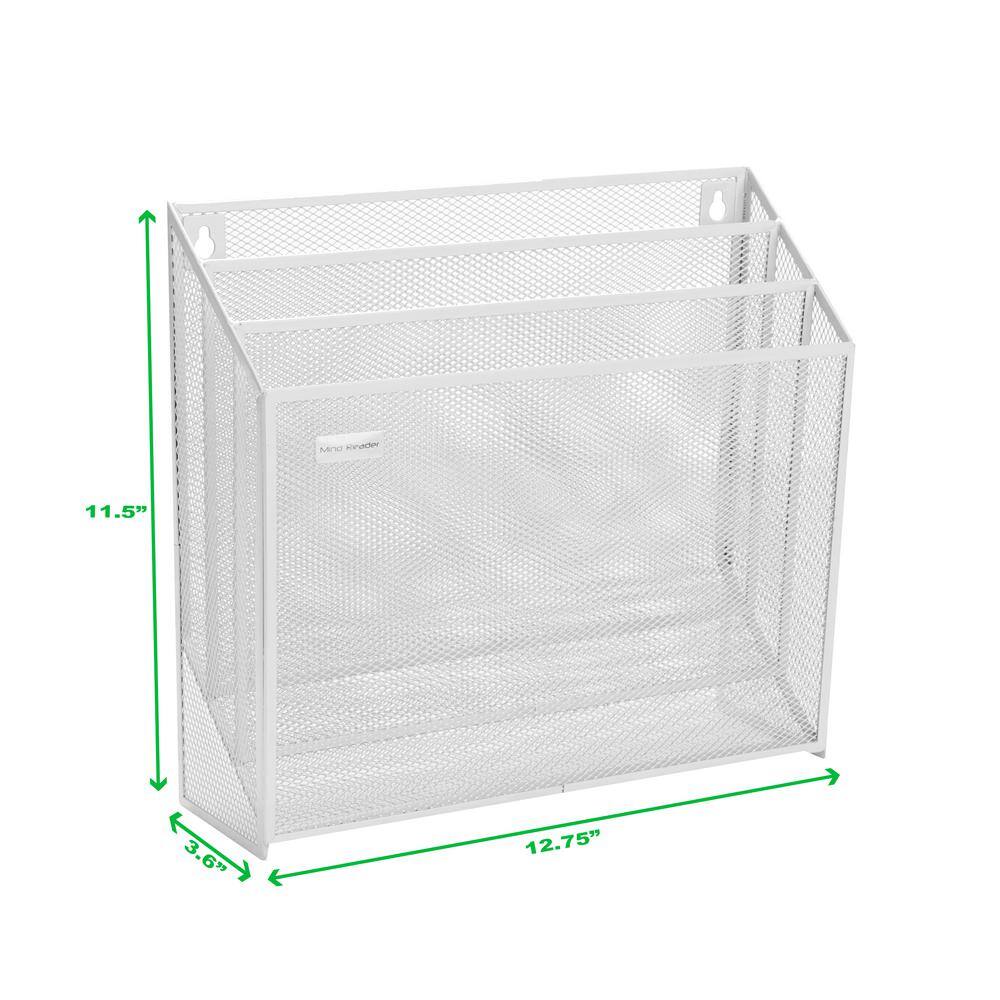 Mind Reader Mesh Wall File Holder 3.6 in. x 12.75 in. x 11.5 in. 3-Tier Vertical MountHanging Organizer Office Organization White WAFIST3-WHT