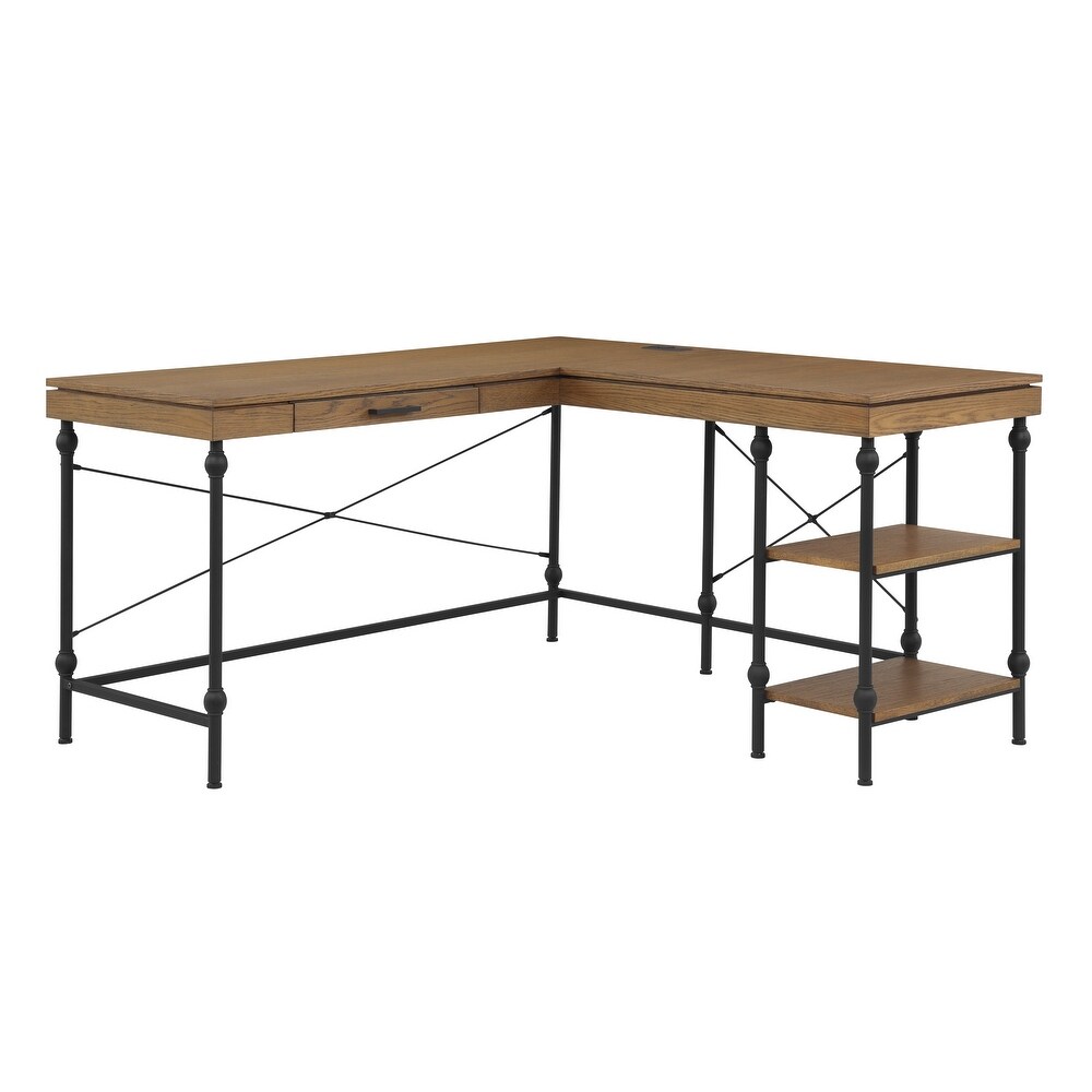 Haley Farmhouse 59 inch Metal L Shaped Computer Desk with USBs by Furniture of America