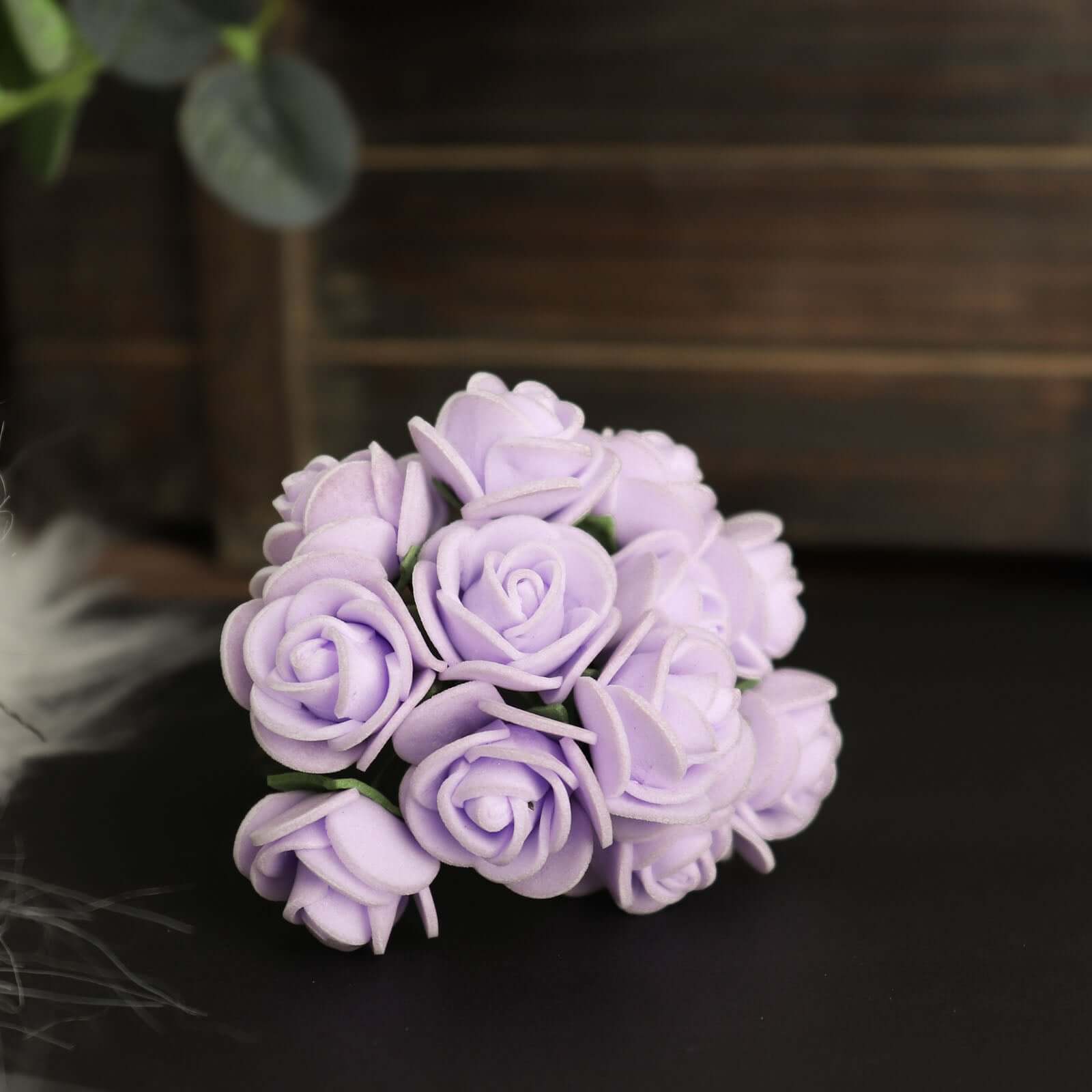 48 Roses Lavender Lilac Real Touch Artificial DIY Foam Rose Flowers With Stem, Craft Rose Buds 1