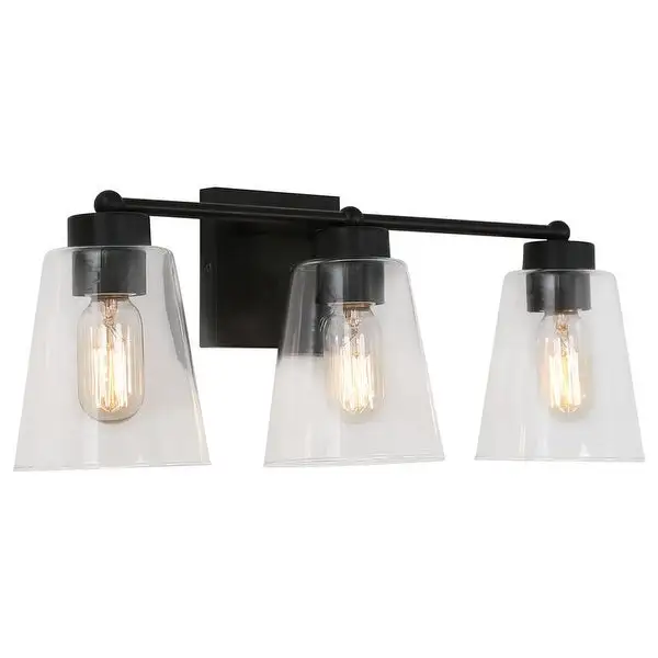 Zarbel Modern Farmhouse Black Vanity Light Bathroom 3-Light Glass Wall Sconce Taper for Powder Room - L 20.5