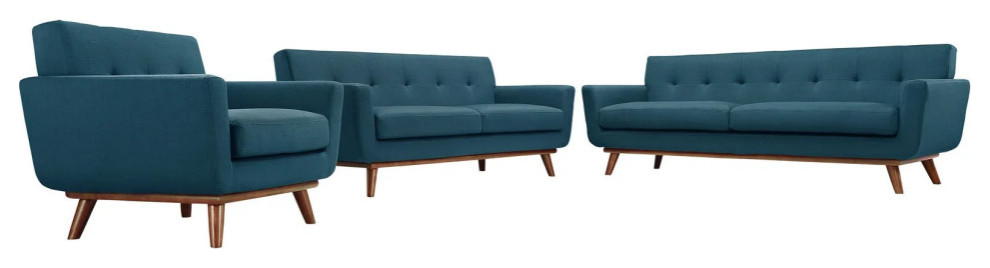 Giselle Azure Sofa Loveseat and Armchair 3 Piece Set   Midcentury   Living Room Furniture Sets   by Peachtree Fine Furniture  Houzz