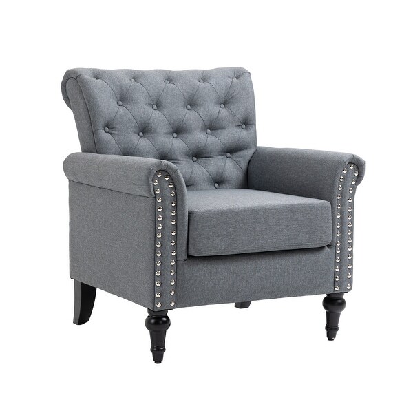 Linen Upholstered Tufted Back Accent Chair