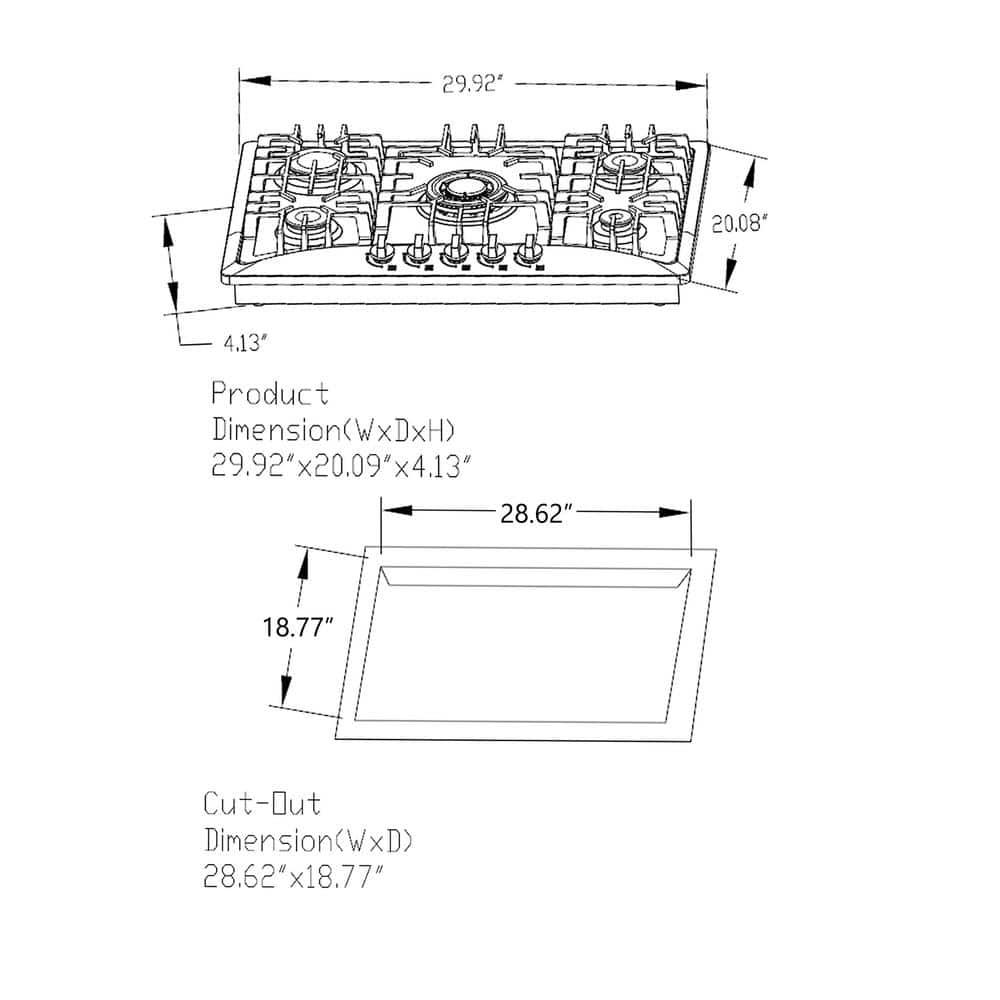 Empava 30 in Gas Stove Cooktop in Stainless Steel with 5Sealed Burners