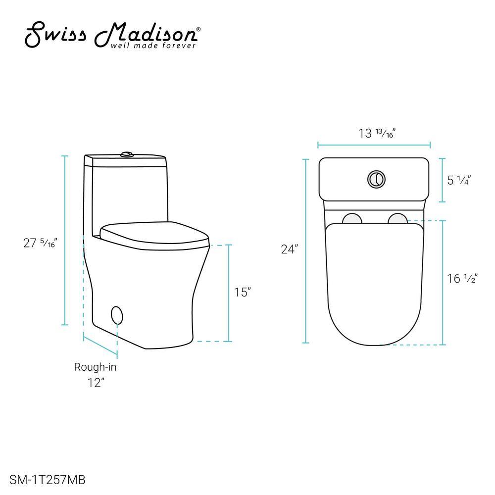 Swiss Madison Sublime II 1-Piece 1.11.6 GPF Toilet Dual Flush Round Toilet in Matte Black Seat Included SM-1T257MB