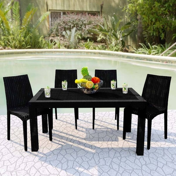 LeisureMod Mace Outdoor Rectangle Dining Table With Umbrella Hole