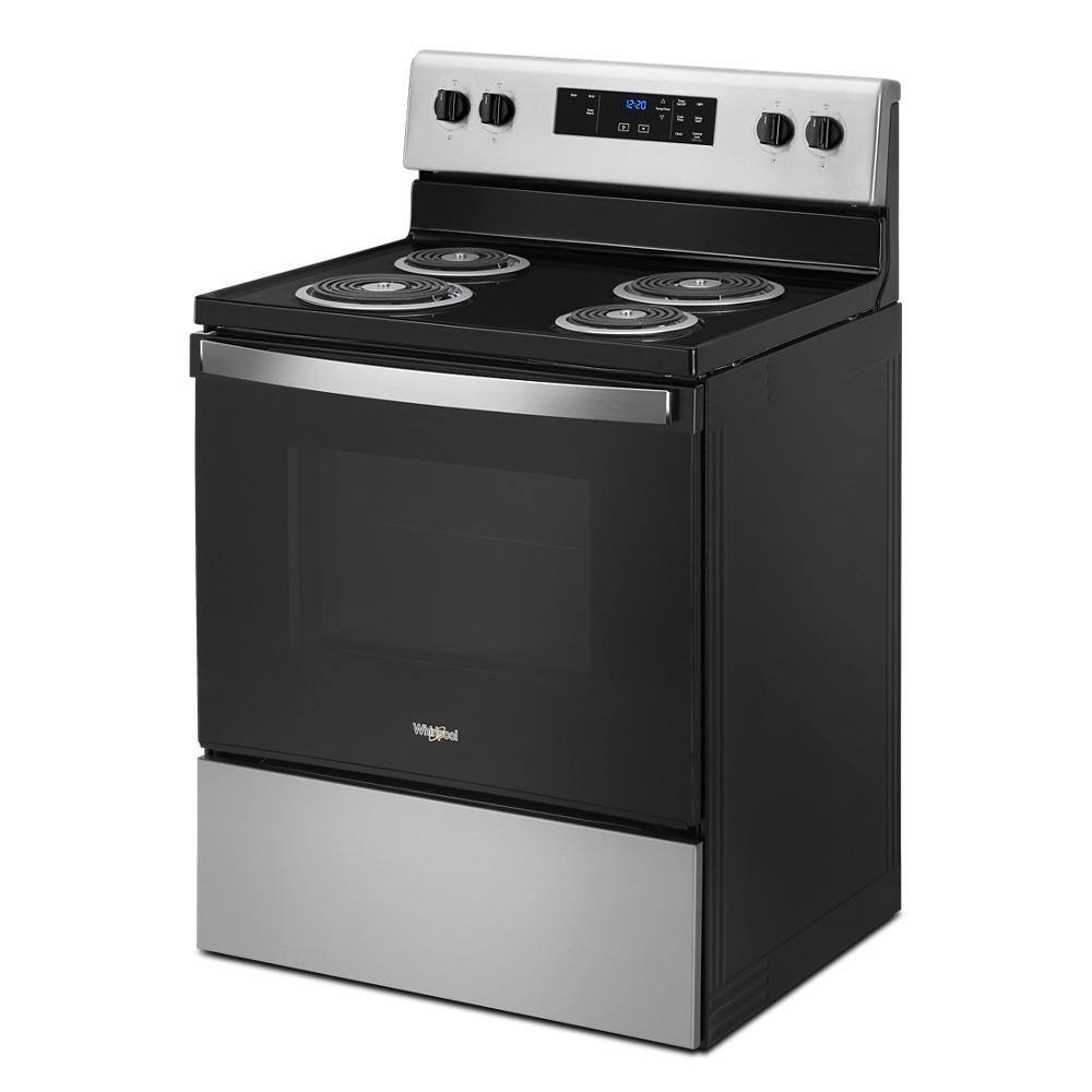 Whirlpool 30 in. 4.8 cu.ft. 4-Burner Electric Range with Keep Warm Setting in Stainless Steel with Storage Drawer WFC150M0JS