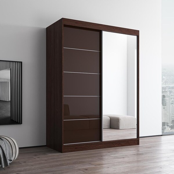 Aria High Gloss 2-door Modern Wardrobe with Mirror - - 28494566