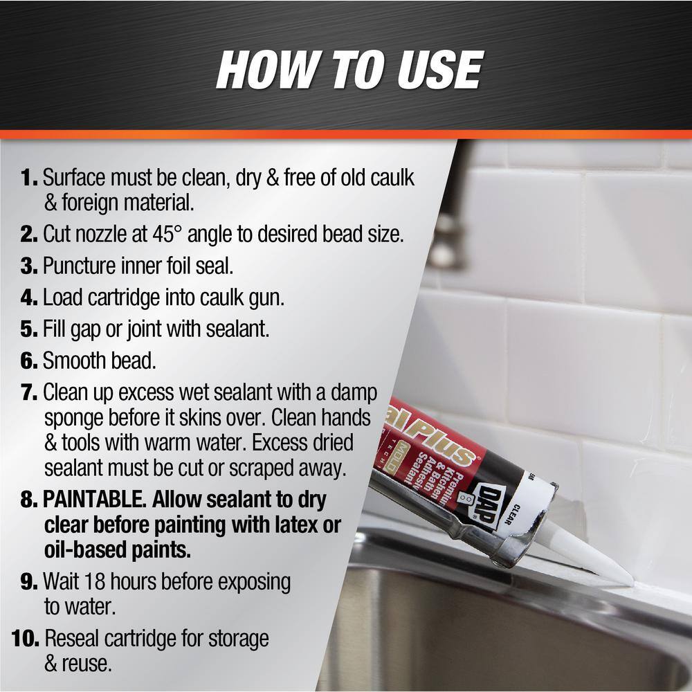 DAP Kwik Seal Plus 10.1 oz. White Premium Kitchen and Bath Siliconized Caulk (12-Pack) 7079818510