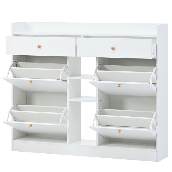 Modern Shoe Cabinet with 4 Flip Drawers， Multifunctional 2-Tier Free Standing Shoe Rack with 2 Drawers， for Entrance Hallway - - 37534625