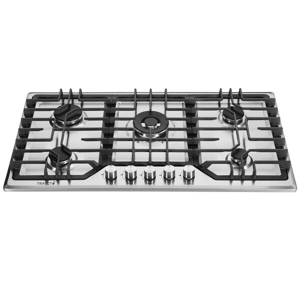 36 in. Stainless Steel Gas Cooktop，NG/LPG Convertible Gas Burners，5 Burners Gas Stovetop with grill pan.