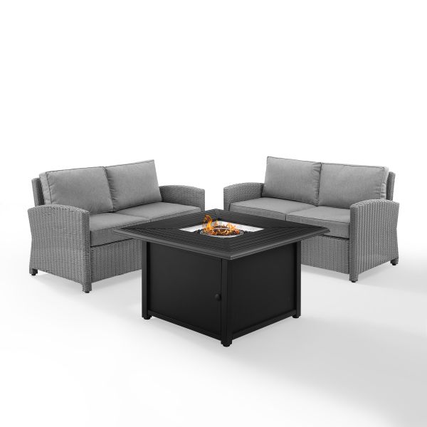 Bradenton 3Pc Wicker Loveseat Set W/Fire Table