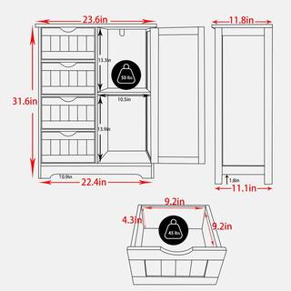 VEIKOUS 23.6 in. W x 11.8 in. D x 31.6 in. H Freestanding Linen Cabinet with Drawers and Shelves in White HP0904-01WH-1