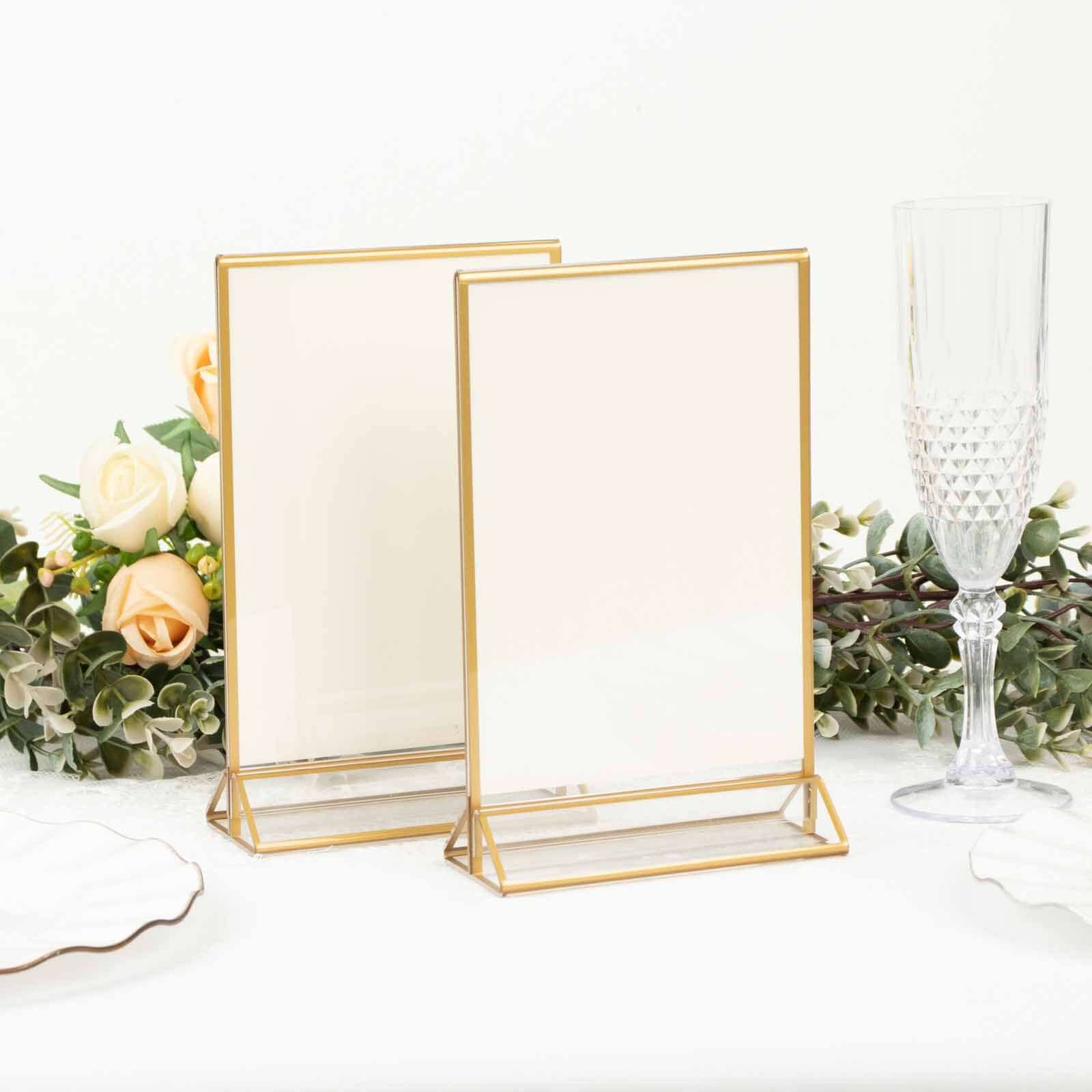 6 Pack Gold Frame Acrylic Freestanding Table Sign Holders, Double Sided Number, Picture, Menu Display Stands 5