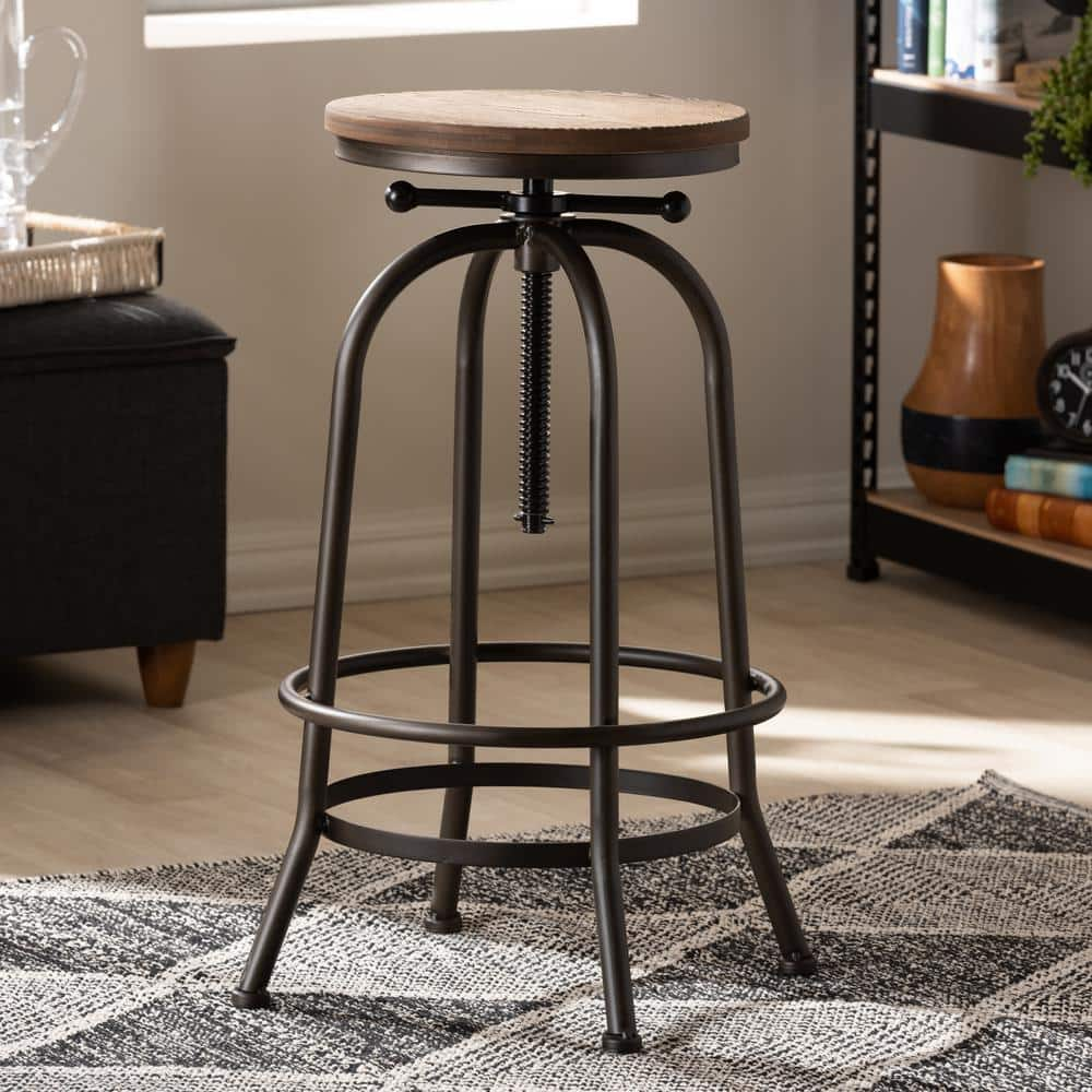 Baxton Studio Aline 28 in. Oak Brown and Rust Bar Stool 150-9121-HD