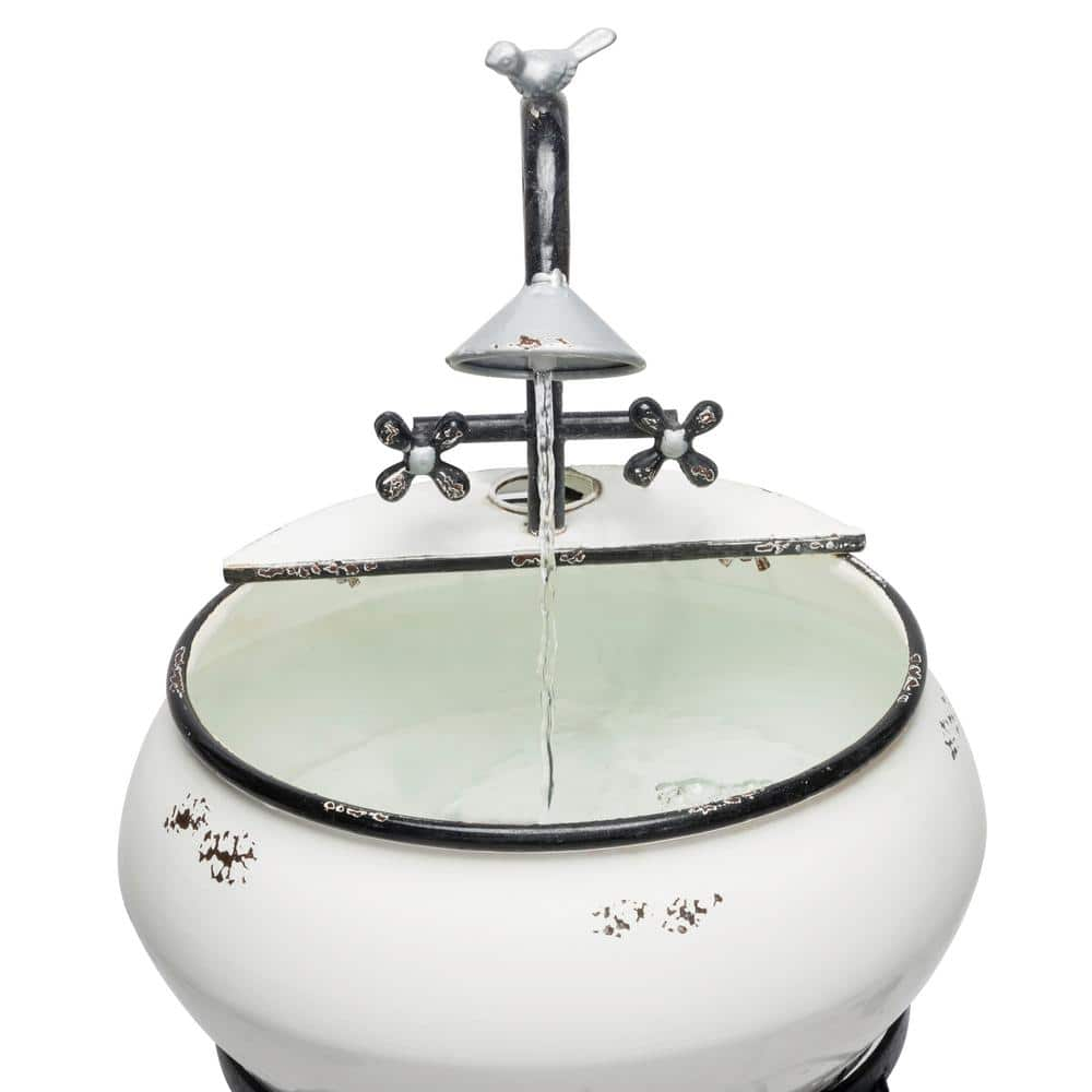 Alpine Corporation 32 in. Tall Outdoor Antique Metal Sink Water Fountain and Stand, White YHL170