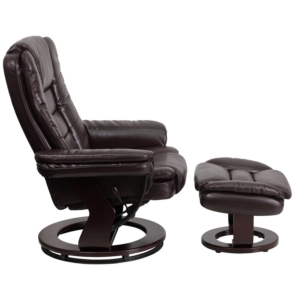 Contemporary LeatherSoft Recliner with Horizontal Stitching and Ottoman