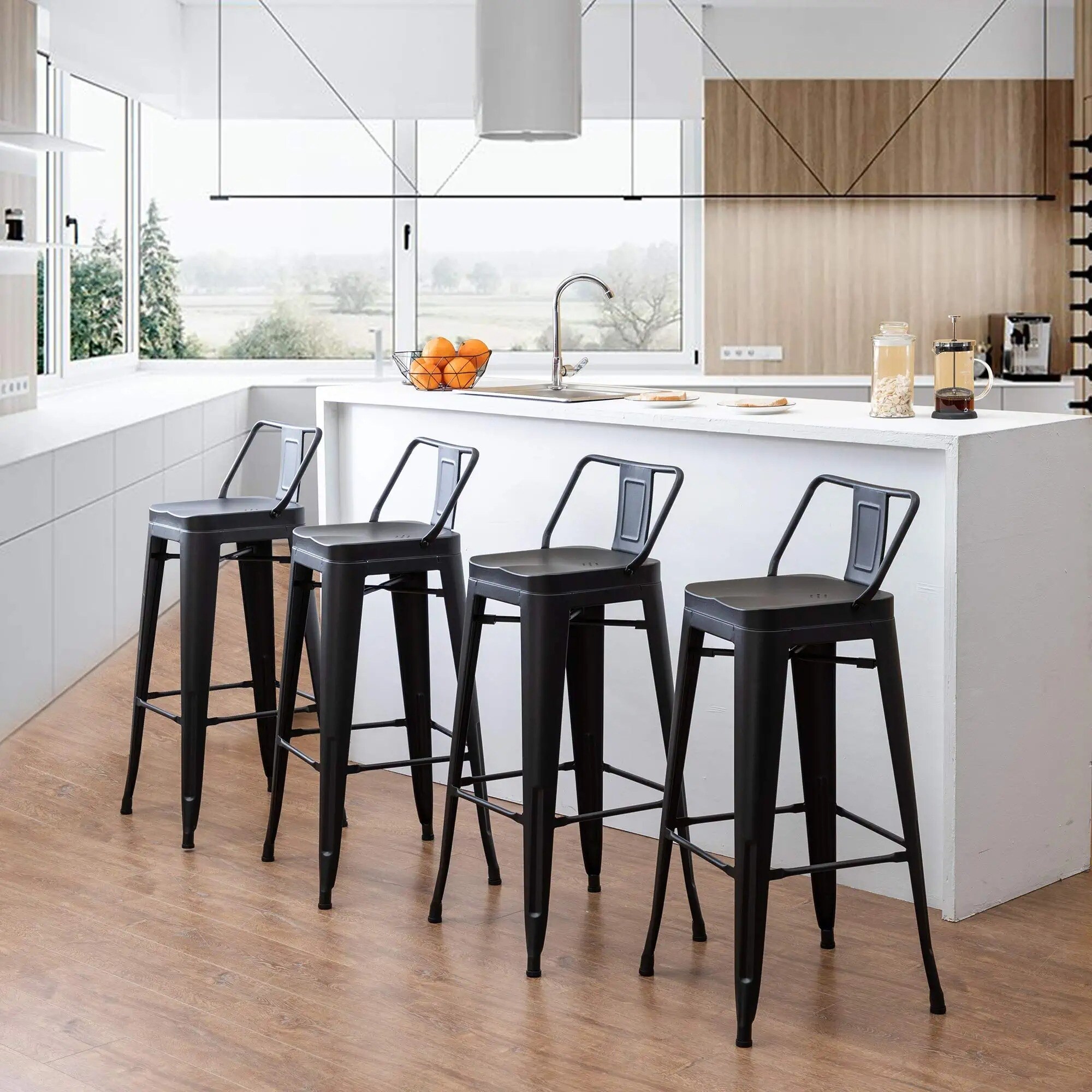 Bar Stools Set of 4，Counter Height Barstools Metal Bar Stools