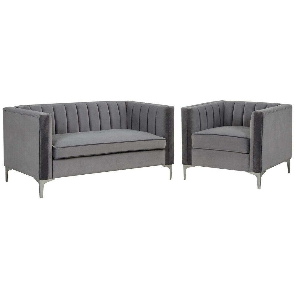 Morden Fort Modern 2 Pieces of Chair and Loveseat Set with Dutch Velvet Grey  Iron Legs