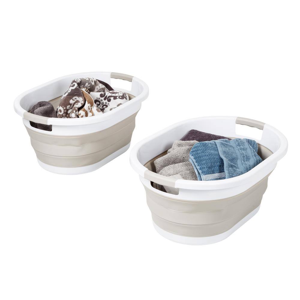 Honey-Can-Do Warm GrayWhite Collapsible Rubber Laundry Baskets (Set of 2) HMP-09824