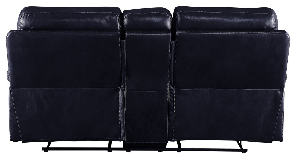 Benzara BM251076 Motion Loveseat  Leather Upholstery and Tufted Seat  Navy Blue   Transitional   Loveseats   by Uber Bazaar  Houzz