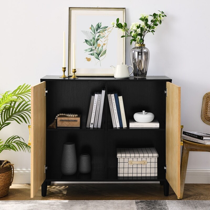 2 Doors Elegant Buffet Sideboard  Black+Natural