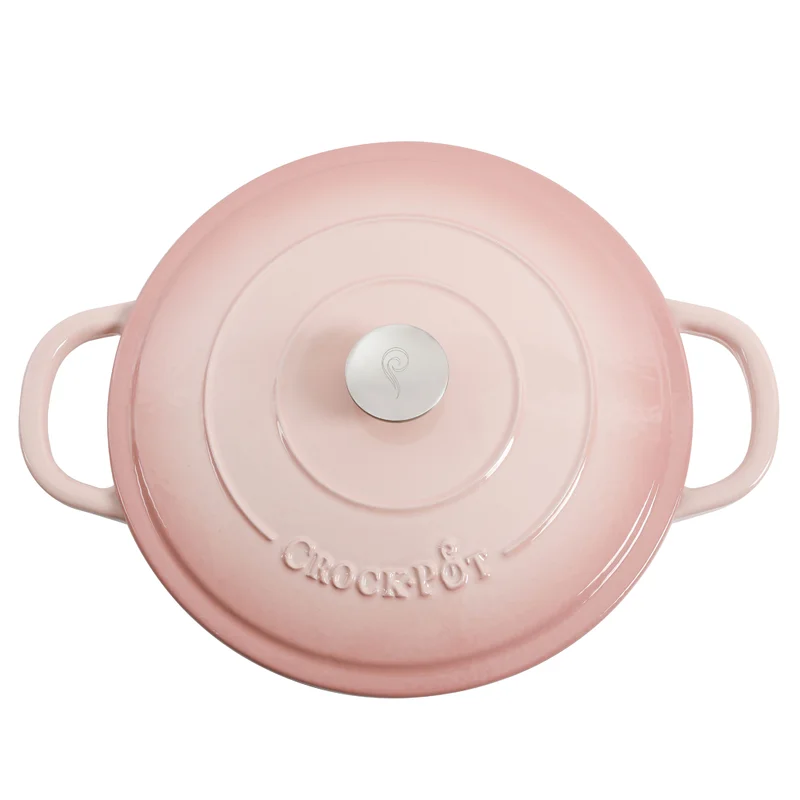 Crock-Pot Artisan 5 qt. Blush Pink Round Enameled Cast Iron Braiser Pan with Self Basting Lid