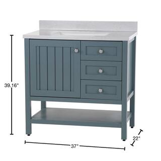 Home Decorators Collection Lanceton 37 in. W x 22 in. D Bath Vanity in Sage with Solid Surface Vanity Top in Titanium with White Sink LT36P2V9-SE