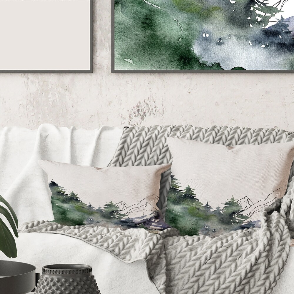 Designart 'Winter Dark Blue Mountain Landscape With Trees III' Modern Printed Throw Pillow