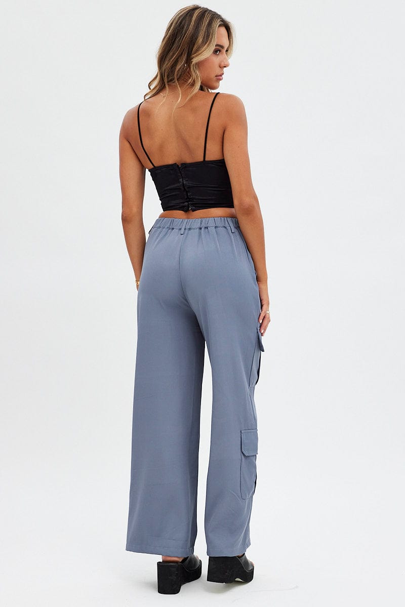 Grey Wide Leg Pants Cargo Pockets