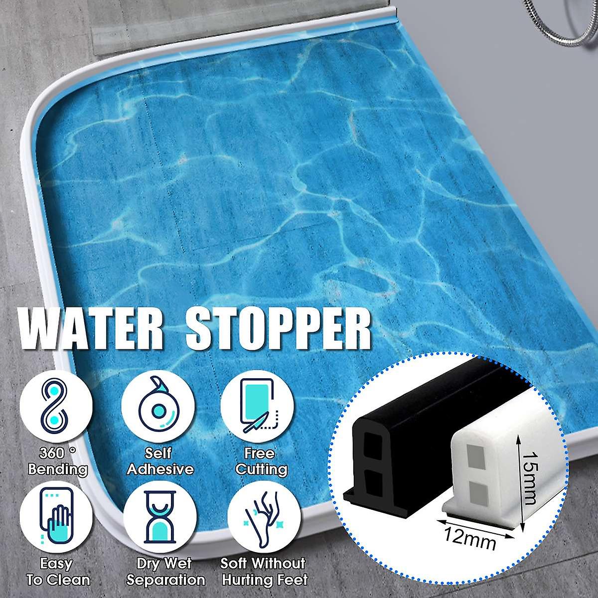 Silicone Bathroom Water Stopper Blocker Shower Dam Non-slip Dry And Wet Separation Flood Barrier Door Bottom Sealing Strip