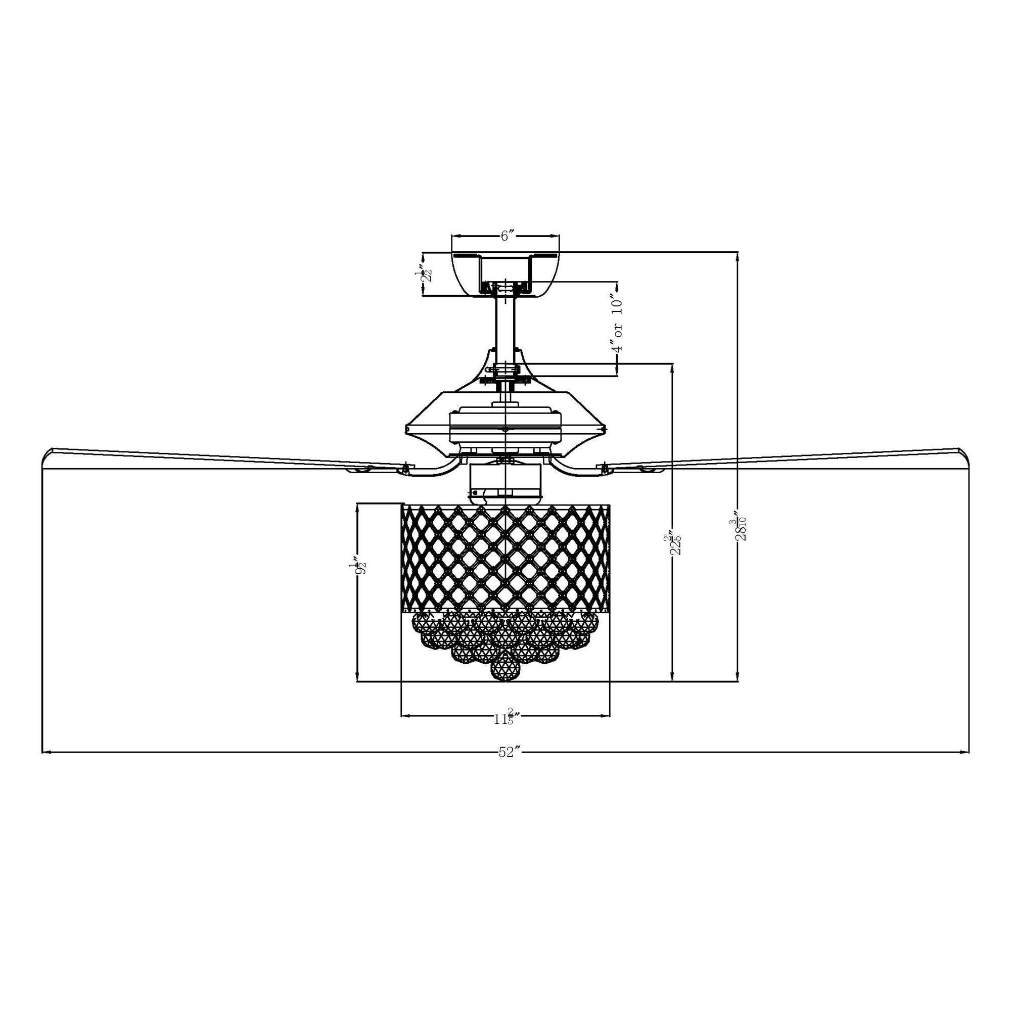 Ceiling Fans with Remote Control 52 Inch Crystal Chandelier Fans with Lights 5 Reversible Blades Ceiling Fans, Bulbs Not Included, F6218