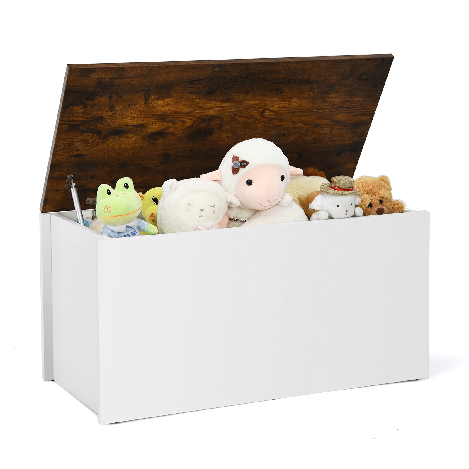 Costzon Kids Toy Box Storage Chest, Wooden Children Storage Bench Ottoman Trunk w/ Flip-top Lid